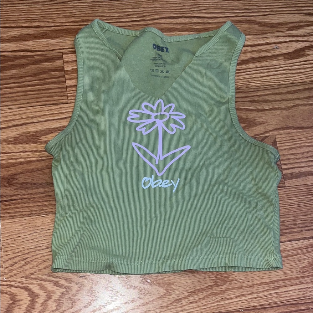 Obey Olive Green Floral Tank Top